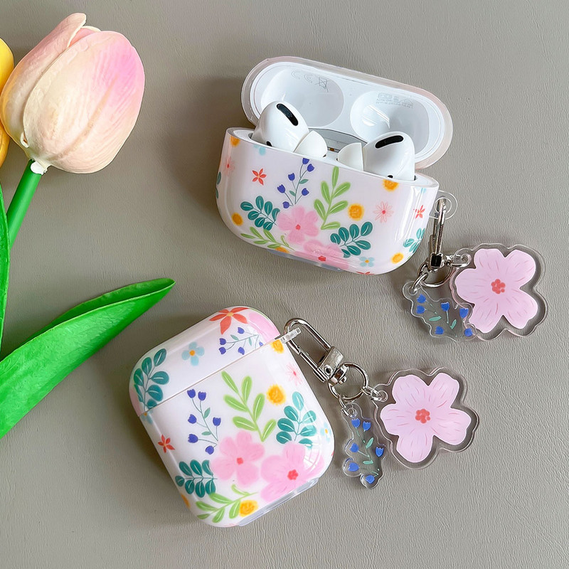 Koreai aranyos, friss virágok leveles tok kulcstartóval AirPodshoz 1 2 Pro Bluetooth fülhallgató tok AirPod 3 készülékhez 2 puha fejhallgató burkolat