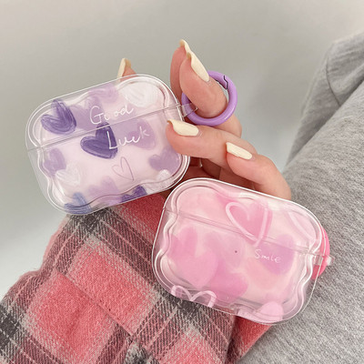 Graffiti Love Heart Pink Lila fülhallgató tok AirPods Pro 2 3 tok AirPod Pro2 készülékhez Puha TPU védőburkolat kulcstartóval