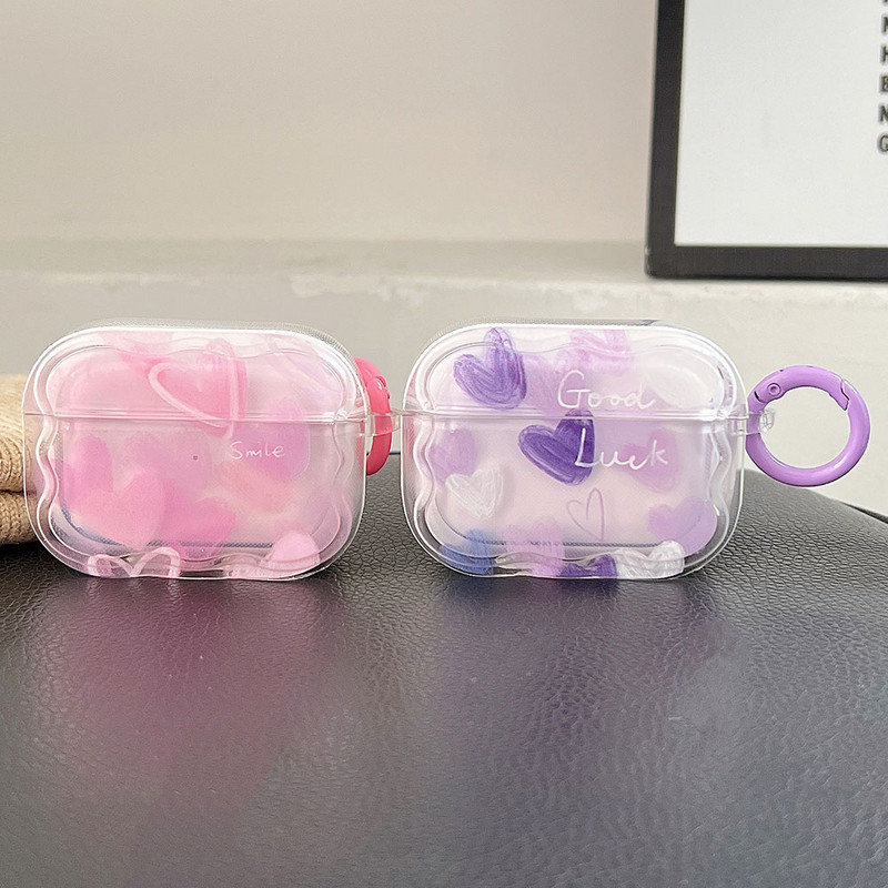 Graffiti Love Heart Pink Purpurinis ausinių dėklas, skirtas AirPods Pro 2 3 dėklas, skirtas AirPod Pro2 Minkštas TPU apsauginis dangtelis su raktų pakabu