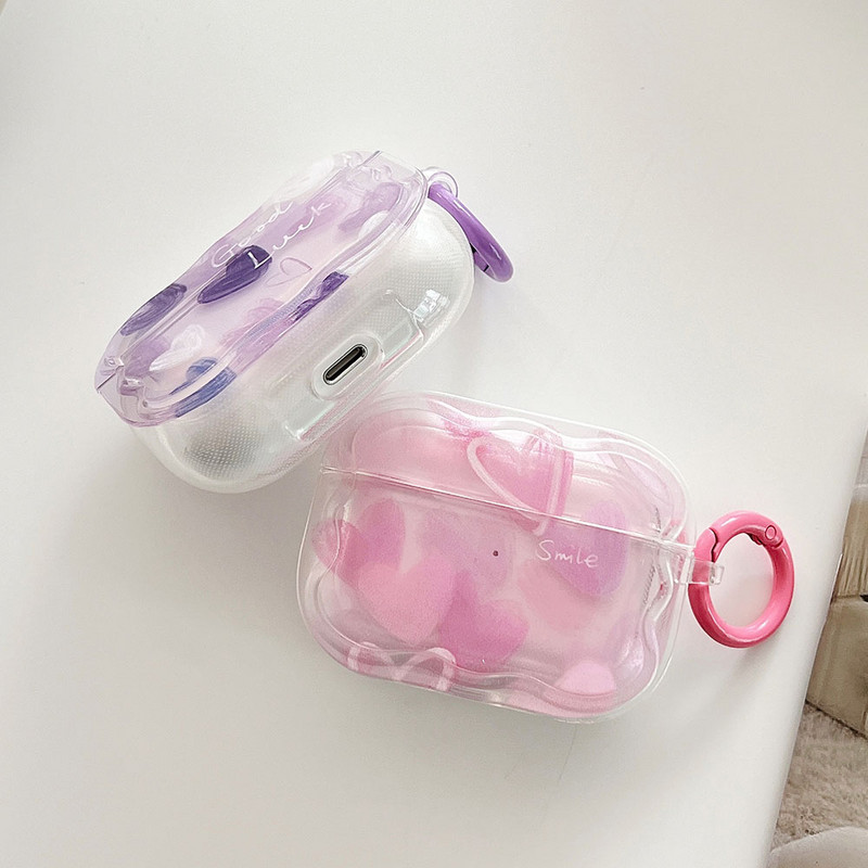 Graffiti Love Heart Pink Purpurinis ausinių dėklas, skirtas AirPods Pro 2 3 dėklas, skirtas AirPod Pro2 Minkštas TPU apsauginis dangtelis su raktų pakabu