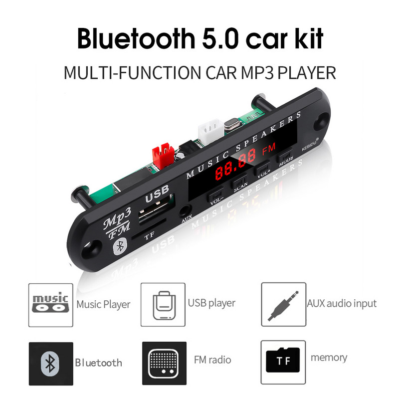 Kebidu Car MP3 Player Wireless Bluetooth 5.0 Modulul de placă de decodor Suport card TF/USB/FM Difuzor de muzică audio 7V 12V