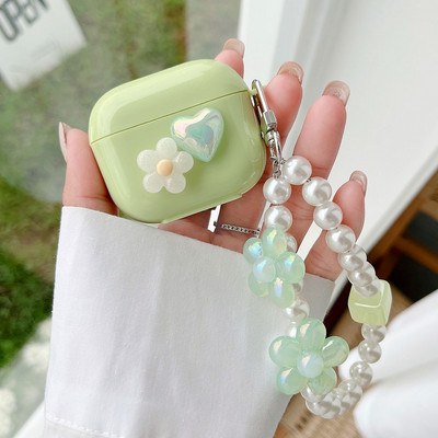 Avocado Green Case za Apple AirPods 2 3 Love Heart Flower Pearl Navlaka za narukvicu za Air Pods 1 Pro Mekana silikonska zaštitna torbica