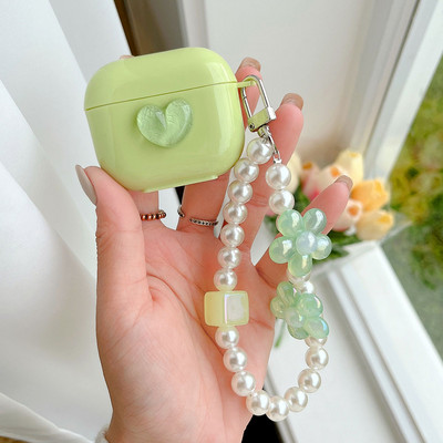 Avokado žalias dėklas, skirtas Apple AirPods 2 3 Love Heart Flower Pearl apyrankės dangtelis Air Pods 1 Pro minkštas silikoninis apsauginis dėklas