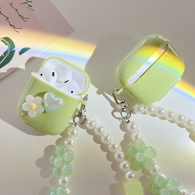 Avokado žalias dėklas, skirtas Apple AirPods 2 3 Love Heart Flower Pearl apyrankės dangtelis Air Pods 1 Pro minkštas silikoninis apsauginis dėklas