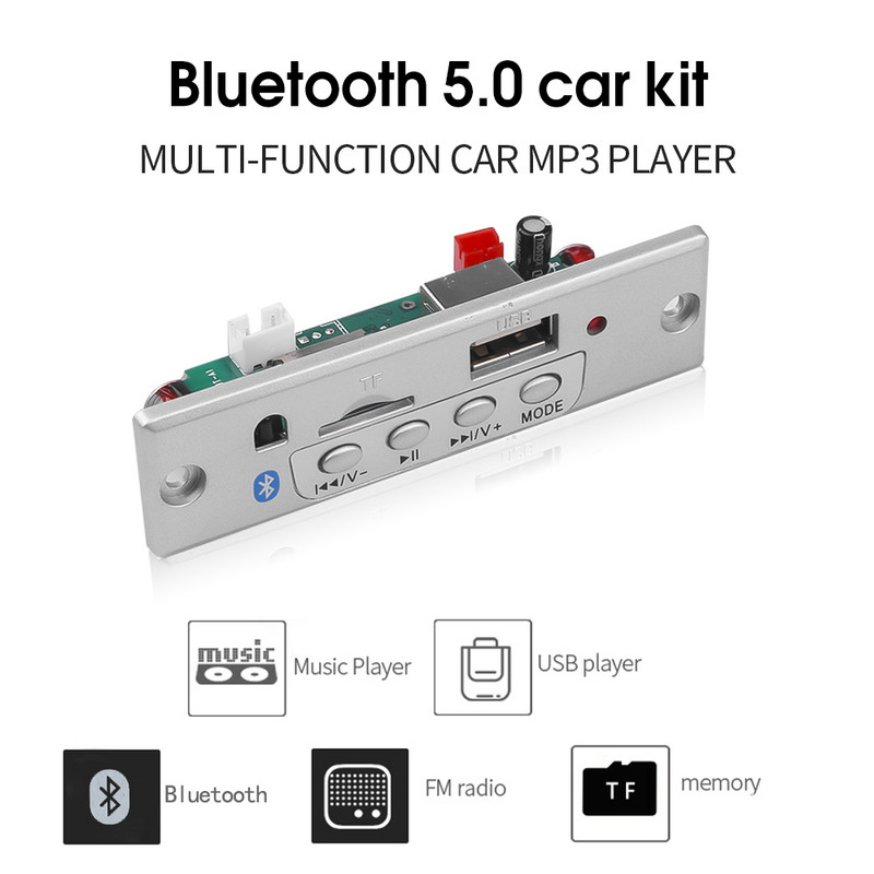 Kebidu 12V MP3 dekódoló tábla Bluetooth5.0 vezeték nélküli autós USB MP3 lejátszó TF kártya USB FM távoli dekódoló tábla autóhoz