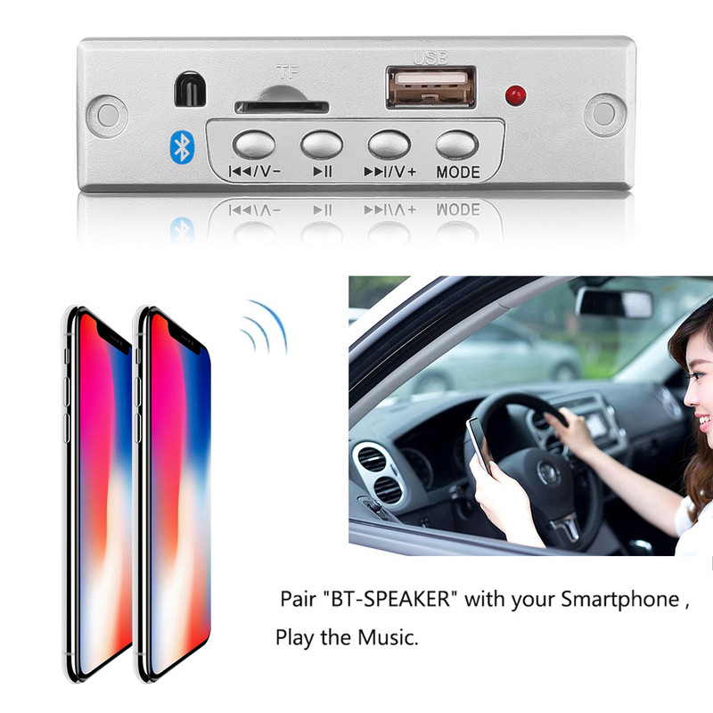 Kebidu 12V MP3 dekódoló tábla Bluetooth5.0 vezeték nélküli autós USB MP3 lejátszó TF kártya USB FM távoli dekódoló tábla autóhoz
