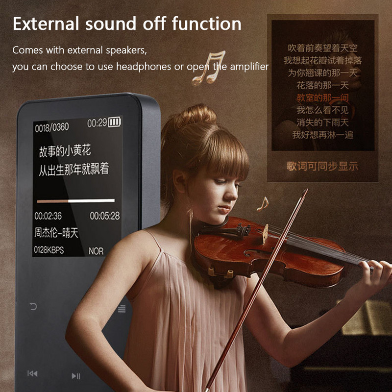 1,8 collu TFT MP3 MP4 atskaņotājs skārienekrāns ar Bluetooth saderīgs 5.0 sporta Walkman FM radio ar iebūvētu skaļruni e-grāmatu ierakstīšanai