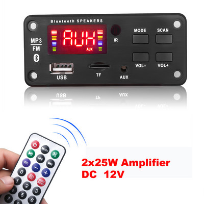 KEBIDU 12v*50W erősítő Bluetooth V5.0 MP3 dekóder tábla színes képernyő autós MP3 lejátszó USB felvevő modul FM AUX rádió