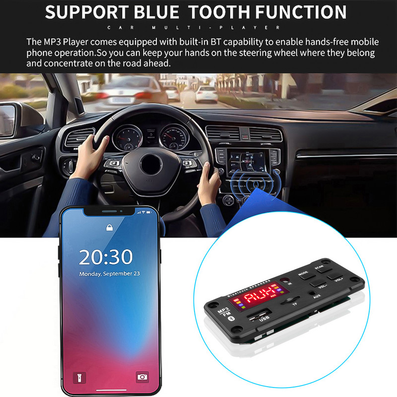 KEBIDU 12v*50W pojačalo Bluetooth V5.0 ploča MP3 dekodera Zaslon u boji MP3 player automobila USB modul za snimanje FM AUX radio