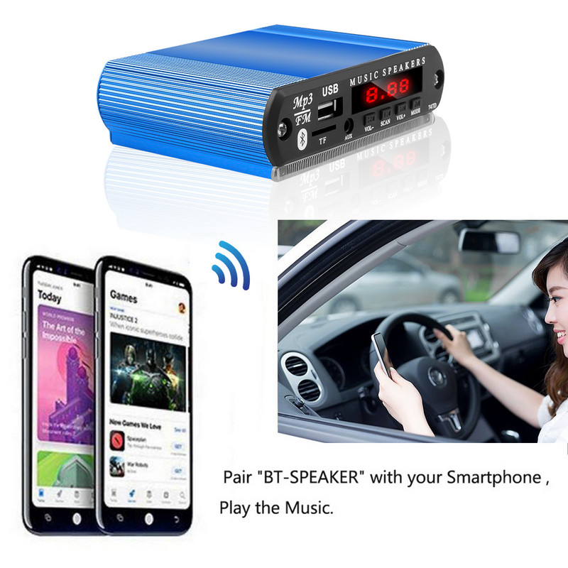 Színes képernyő 5V MP3 dekóder kártya tok doboz rögzítő kártya olvasó 12V Bluetooth modul audio tartozékok kihangosító FM TF USB AUX
