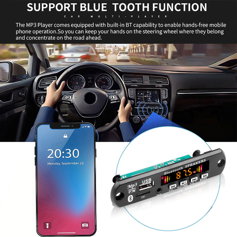6W pojačalo MP3 ploča dekodera DC 5V bežični Bluetooth 5.0 MP3 player audio automobila FM radio modul snimanje poziva za zvučnik