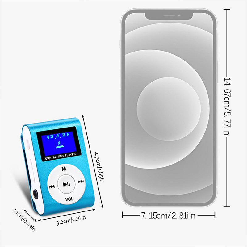 Mini LED ekranas Clip tipo Mp3 grotuvas USB įkraunamas nešiojamas sportinis muzikos Walkman su laidinėmis ausinėmis studentams vaikams