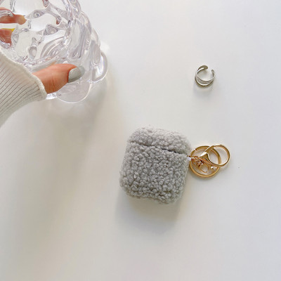 Mieli vienspalviai pliušiniai pliušiniai pūkuoti kailiniai ausinių dėklai, skirti Airpods 1 2 Pro 3 dangteliu su raktų pakabuku belaidžių ausinių įkrovimo dėžute