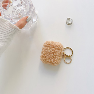 Mieli vienspalviai pliušiniai pliušiniai pūkuoti kailiniai ausinių dėklai, skirti Airpods 1 2 Pro 3 dangteliu su raktų pakabuku belaidžių ausinių įkrovimo dėžute