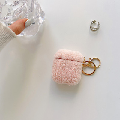Mieli vienspalviai pliušiniai pliušiniai pūkuoti kailiniai ausinių dėklai, skirti Airpods 1 2 Pro 3 dangteliu su raktų pakabuku belaidžių ausinių įkrovimo dėžute