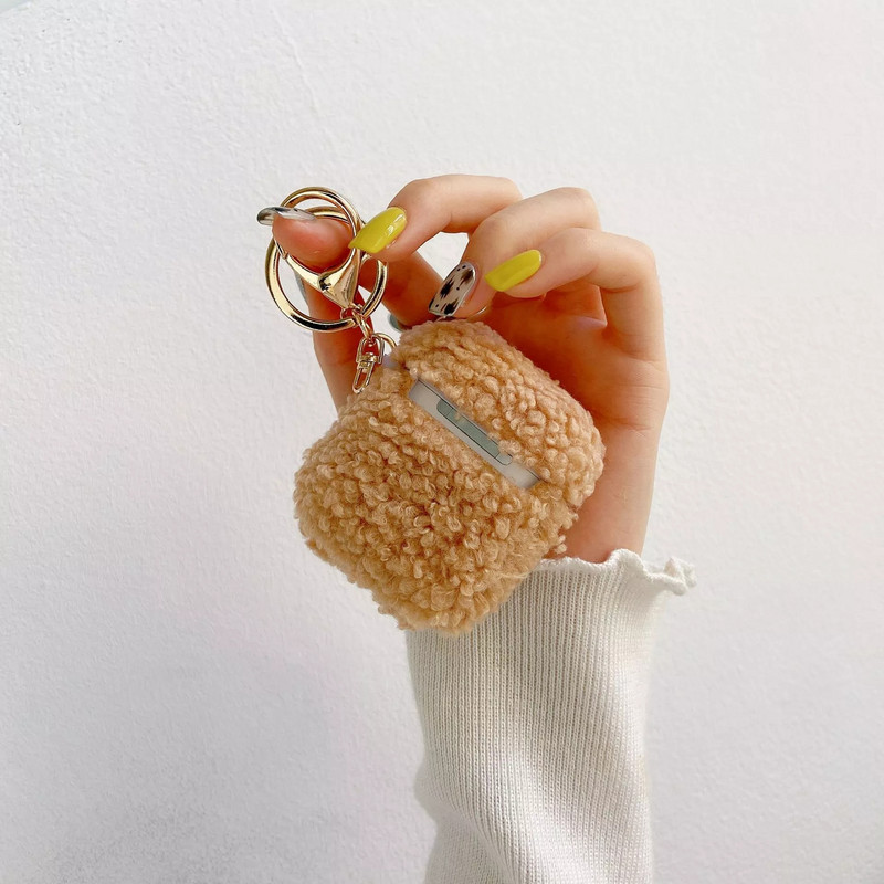 Mieli vienspalviai pliušiniai pliušiniai pūkuoti kailiniai ausinių dėklai, skirti Airpods 1 2 Pro 3 dangteliu su raktų pakabuku belaidžių ausinių įkrovimo dėžute