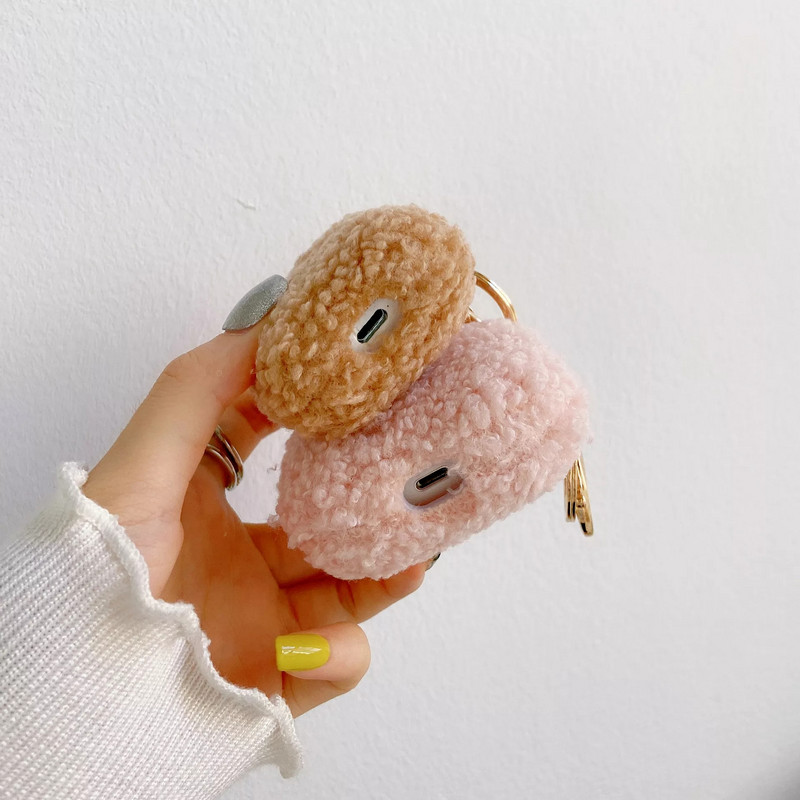 Mieli vienspalviai pliušiniai pliušiniai pūkuoti kailiniai ausinių dėklai, skirti Airpods 1 2 Pro 3 dangteliu su raktų pakabuku belaidžių ausinių įkrovimo dėžute