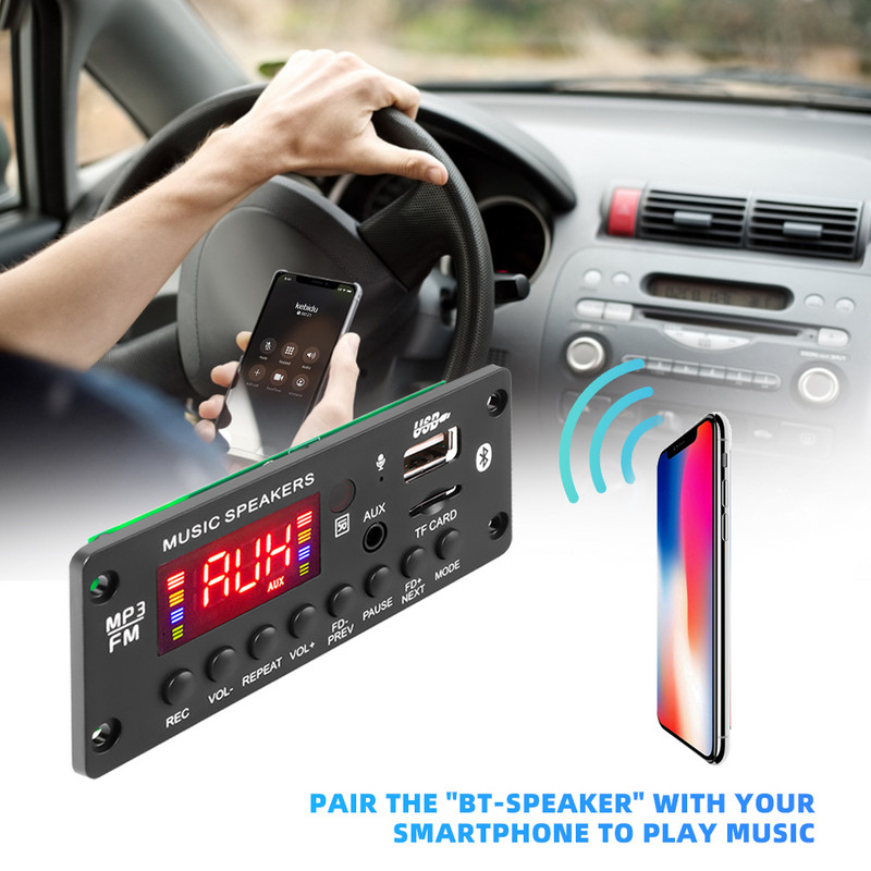 Bluetooth 5.0 ploča MP3 dekodera 2*25W 50W pojačalo DC 7V-15V MP3 player za automobil Podrška za FM radio modul FM TF USB AUX snimači