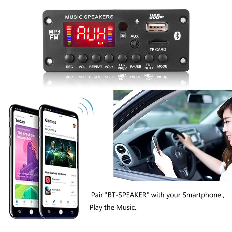 Bluetooth 5.0 ploča MP3 dekodera 2*25W 50W pojačalo DC 7V-15V MP3 player za automobil Podrška za FM radio modul FM TF USB AUX snimači