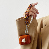 Husă de lux pentru căști pentru AirPods Pro 3, lanț de culoare retro chihlimbar, husă moale pentru căști pentru AirPods 2/1, husă cu breloc perlat