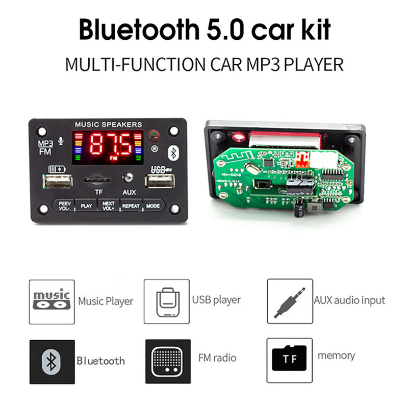 DC 5V-20V vezeték nélküli MP3 lejátszó Bluetooth dekódoló tábla 2x40W erősítő autós töltő FM rádió kihangosító hívásrögzítő modul