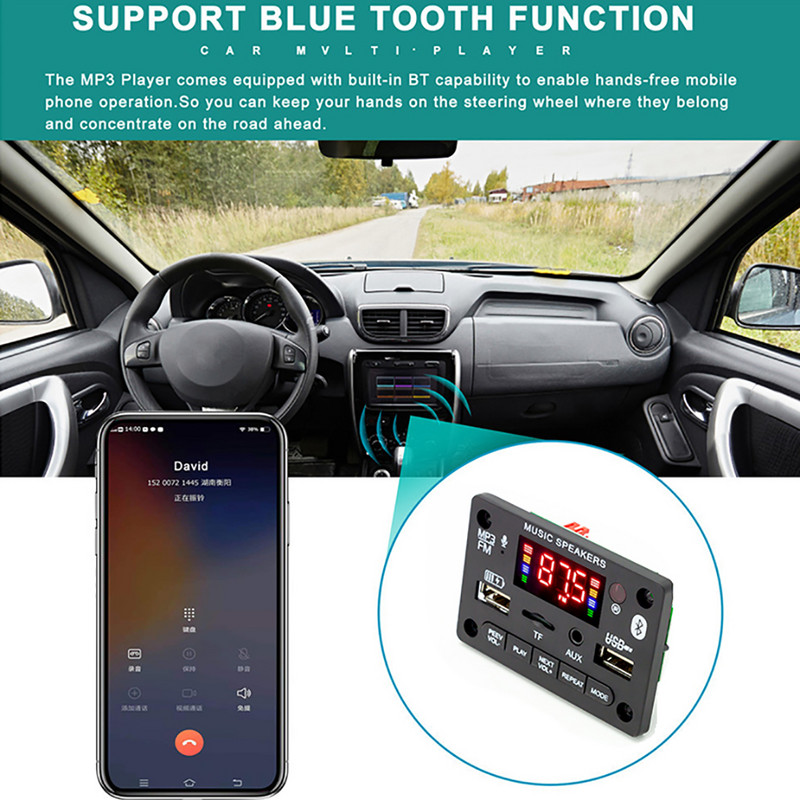 DC 5V-20V vezeték nélküli MP3 lejátszó Bluetooth dekódoló tábla 2x40W erősítő autós töltő FM rádió kihangosító hívásrögzítő modul