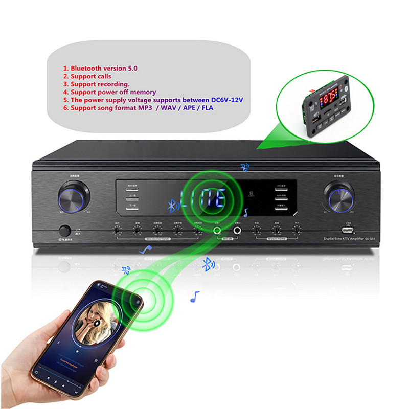 DC 5V-20V vezeték nélküli MP3 lejátszó Bluetooth dekódoló tábla 2x40W erősítő autós töltő FM rádió kihangosító hívásrögzítő modul
