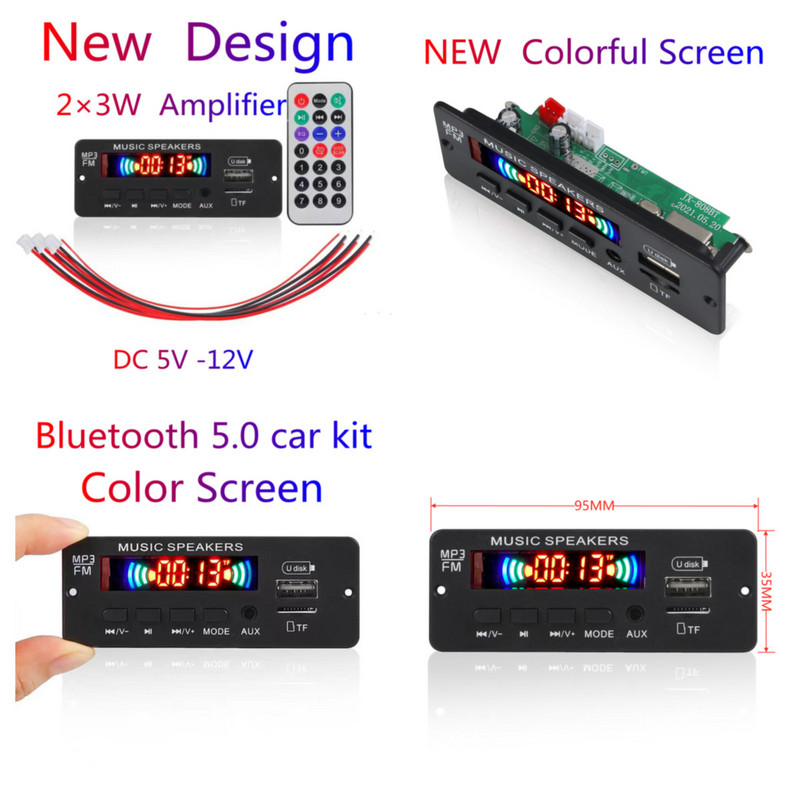 2*3W pojačalo Bluetooth 5.0 MP3 player dekoder ploča 6V 12V auto FM radio modul podrška FM TF USB AUX Handsfree zapis poziva