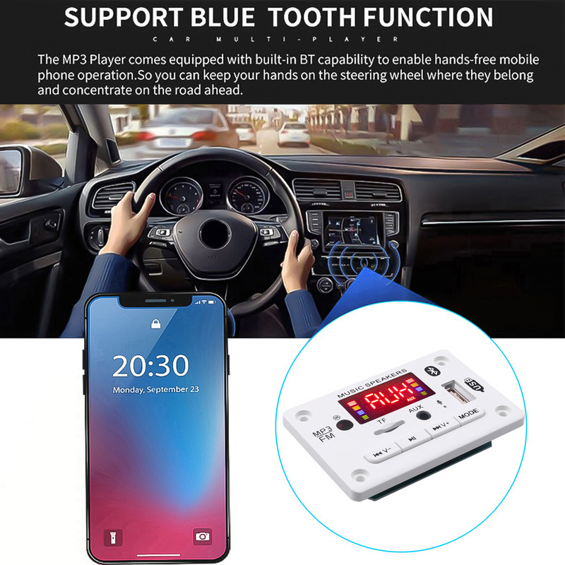 kebidu 5V 12V Bluetooth 5.0 Hands-free MP3 player ploča dekodera Auto FM radio modul podrška FM TF USB AUX snimači