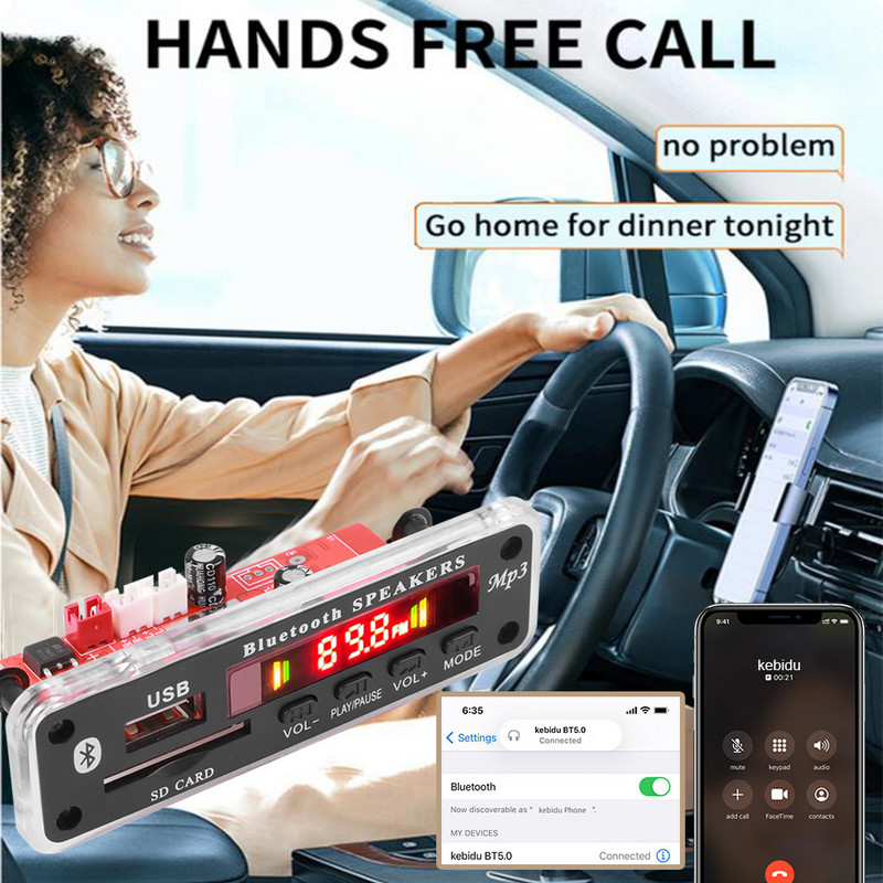 Mâini libere 40W Amplificator Bluetooth 5.0 Placă de decodificare MP3 2*20W 12V 18V Player muzical fără fir Modul audio USB TF FM Radio Record
