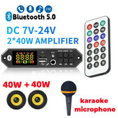 2*40W 80W erősítő Bluetooth DIY MP3 dekóder tábla 12V autós MP3 lejátszó mikrofon FM rádió modul TF USB kihangosító hívásrögzítés