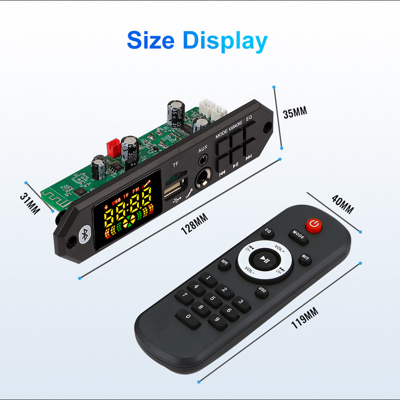 2*40W 80W erősítő Bluetooth DIY MP3 dekóder tábla 12V autós MP3 lejátszó mikrofon FM rádió modul TF USB kihangosító hívásrögzítés