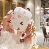 Mielas prabangus širdies apvalkalo modelio TPU ausinių dėklas, skirtas Apple Airpods 1 2 Pro 3 Box Bluetooth ausinių dangtelis Pearl raktų pakabukas