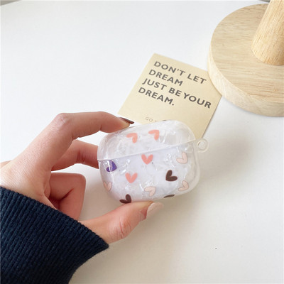 Mielas prabangus širdies apvalkalo modelio TPU ausinių dėklas, skirtas Apple Airpods 1 2 Pro 3 Box Bluetooth ausinių dangtelis Pearl raktų pakabukas