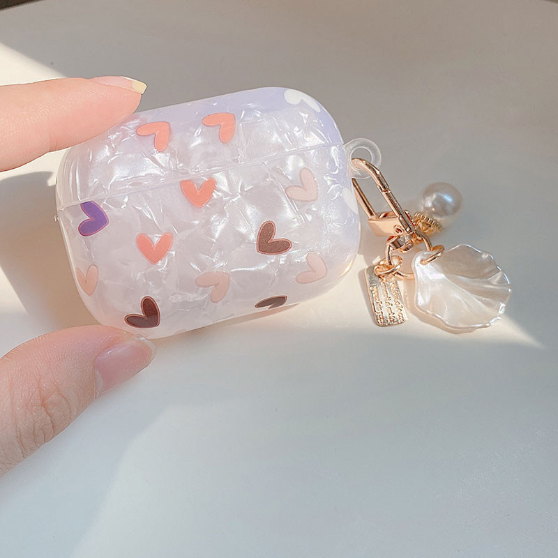 Mielas prabangus širdies apvalkalo modelio TPU ausinių dėklas, skirtas Apple Airpods 1 2 Pro 3 Box Bluetooth ausinių dangtelis Pearl raktų pakabukas