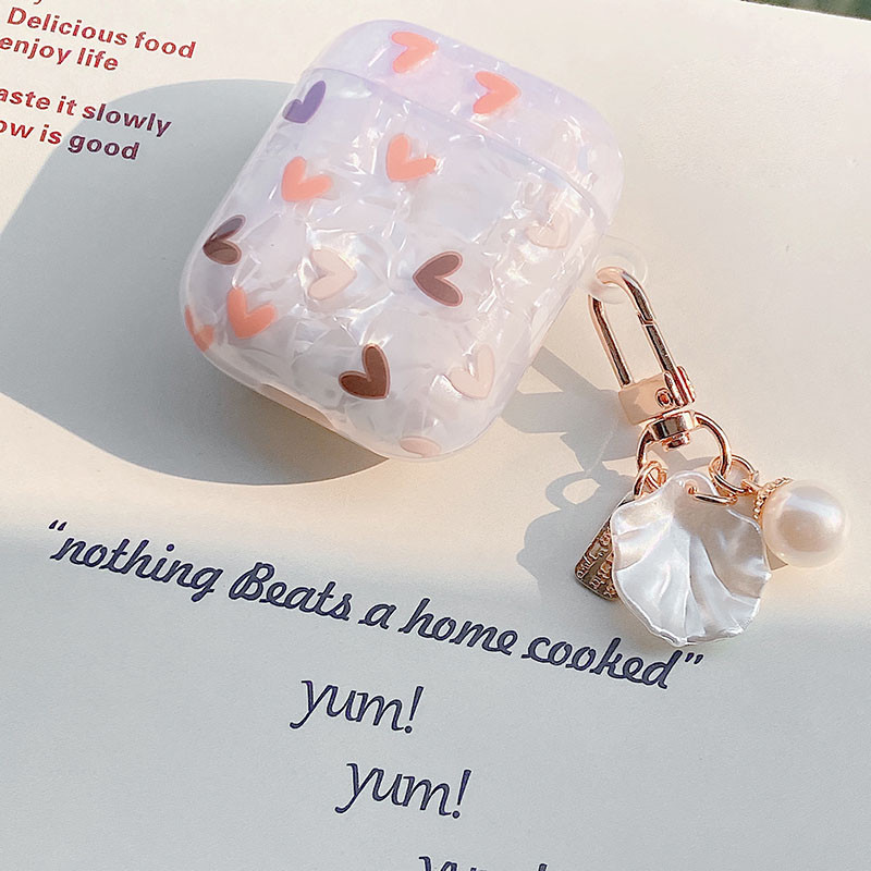 Mielas prabangus širdies apvalkalo modelio TPU ausinių dėklas, skirtas Apple Airpods 1 2 Pro 3 Box Bluetooth ausinių dangtelis Pearl raktų pakabukas