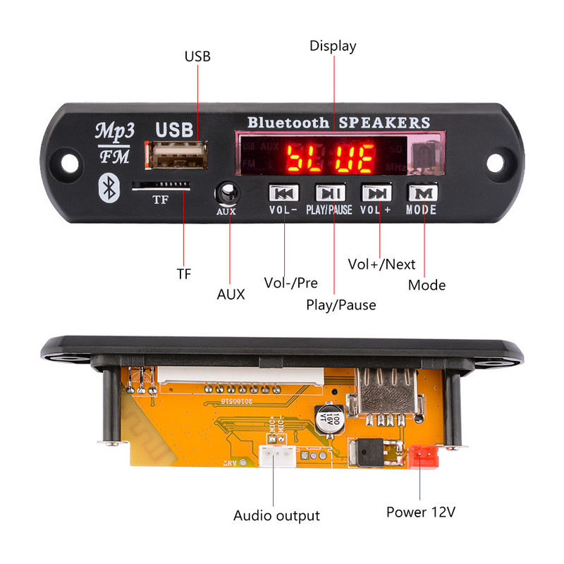 AIYIMA DC12V MP3 ploča dekodera Bluetooth 4.2 audio dekodiranje APE FLAC MP3 WMA WAV TF USB zvuk pomoćni mikrofon DIY modul