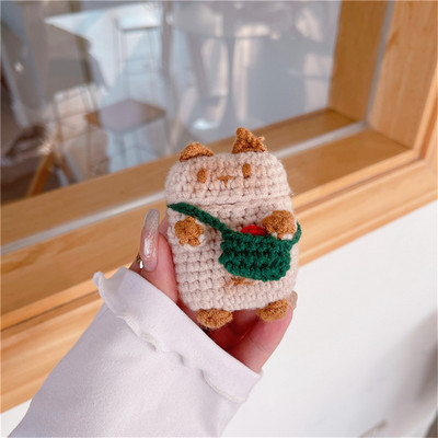 Knit plīša austiņu futrālis priekš Apple Airpods pro 1 2 3 Cute cat bezvadu Bluetooth austiņu uzlādes kaste Vāciņš Austiņu futrāļi