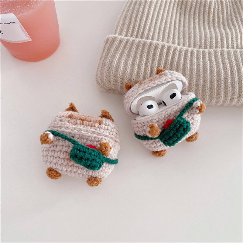 Knit plīša austiņu futrālis priekš Apple Airpods pro 1 2 3 Cute cat bezvadu Bluetooth austiņu uzlādes kaste Vāciņš Austiņu futrāļi