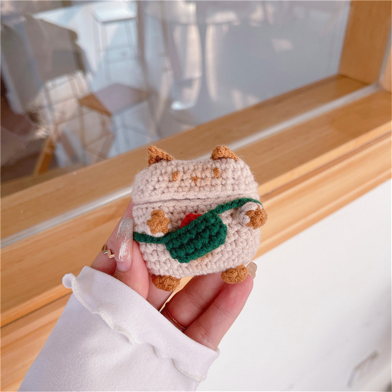 Knit plīša austiņu futrālis priekš Apple Airpods pro 1 2 3 Cute cat bezvadu Bluetooth austiņu uzlādes kaste Vāciņš Austiņu futrāļi