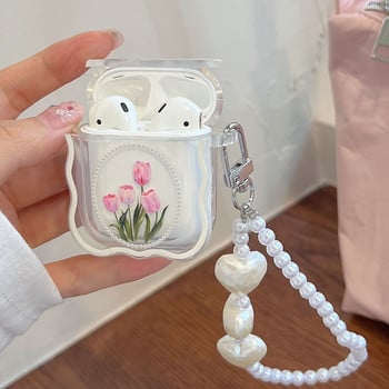Корейски винтидж цветя, розов калъф за слушалки за Apple AirPods 2 3 Pro, меко покритие за слушалки, перлена гривна, орнаменти за AirPod 2