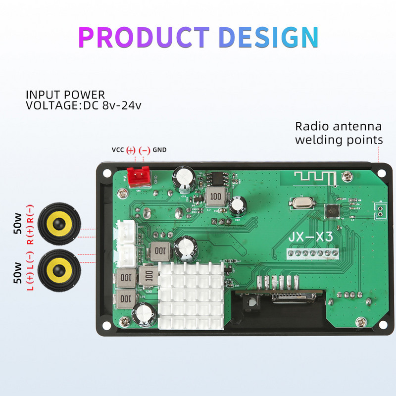 50W pojačalo DIY MP3 dekoder ploča Bluetooth 5.0 DC 8-24V auto MP3 player USB FM AUX handsfree snimanje poziva kontrola glasnoće