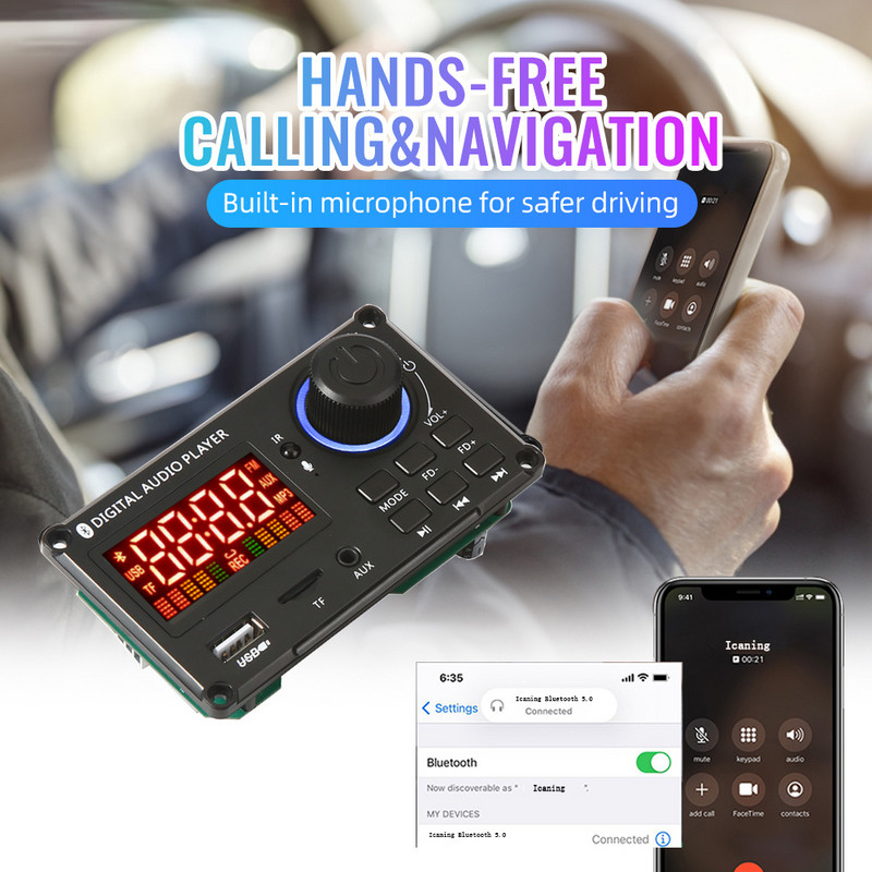 50W pojačalo DIY MP3 dekoder ploča Bluetooth 5.0 DC 8-24V auto MP3 player USB FM AUX handsfree snimanje poziva kontrola glasnoće