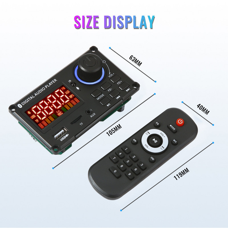 50W pojačalo DIY MP3 dekoder ploča Bluetooth 5.0 DC 8-24V auto MP3 player USB FM AUX handsfree snimanje poziva kontrola glasnoće