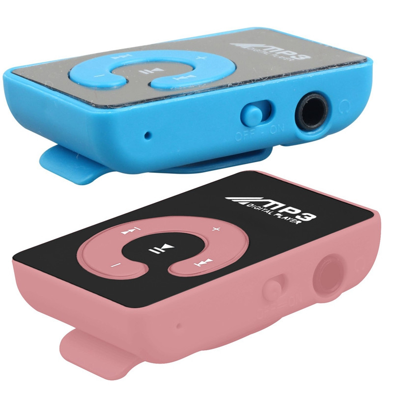 2 kom. Mini Mirror Clip USB digitalni MP3 glazbeni player Podrška 8GB SD TF kartica, roza i plava