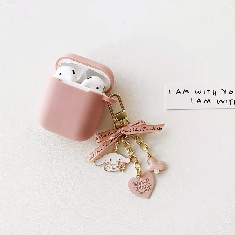 Aranyos nagy fülek fehér kutya íj kulcstartó AirPodshoz 1 2 Pro 3 tok szilikon puha Bluetooth fülhallgató töltődoboz borító aranyos