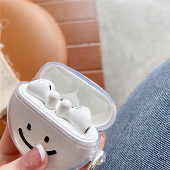 Прозрачен калъф за слушалки със сладко усмихнато лице за Huawei Freebuds 4 3 Прозрачен анимационен мек силиконов капак за безжични слушалки с кука