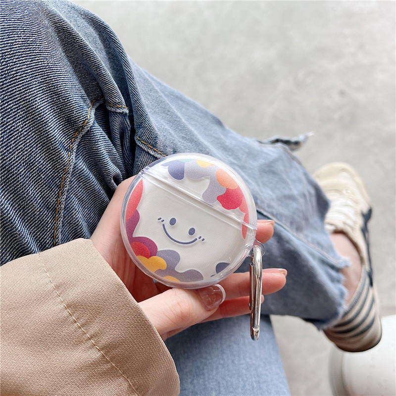 Husă transparentă pentru căști cu fața zâmbitoare drăguță pentru Huawei Freebuds 4 3 Husă transparentă din silicon moale pentru căști fără fir cu cârlig