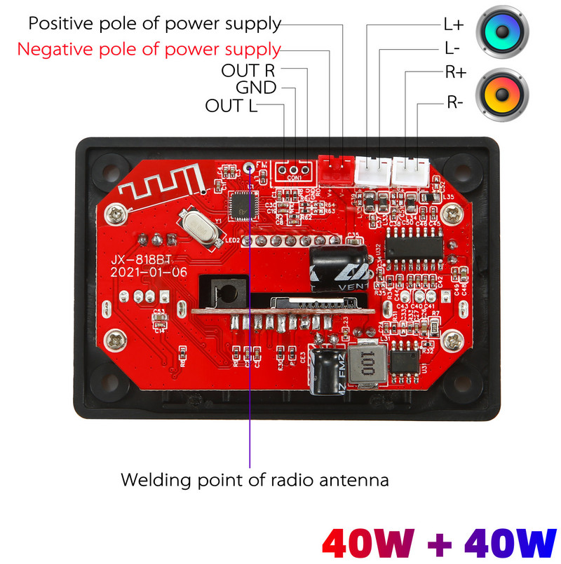DC 8v-24V 80W Amplificator Bluetooth 5.0 MP3 Player Placă de decodor WAV Auto Modul radio FM Suport TF USB AUX Mâini libere Înregistrare apel
