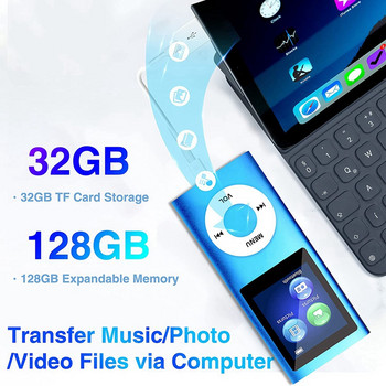 MP3 плейър с Bluetooth 5.0, музикален плейър с 32GB TF карта, FM, слушалка, преносим Hifi музикален плейър